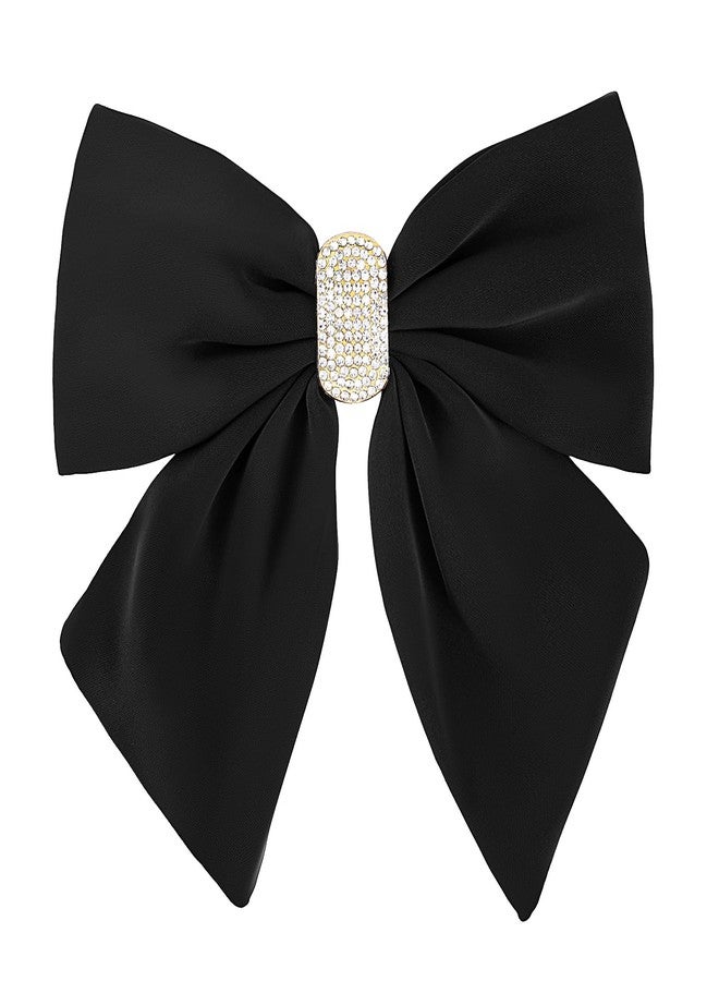 Andibro Short Tail Large Bow Hair Clip, French Bow Hairpins, Soft Silky Satin Bow Hairclips Aesthetic Bowknot Barrettes with Metal Clips for Dress Up 90's Accessories Decor for Wedding Party(Black) - Image 1